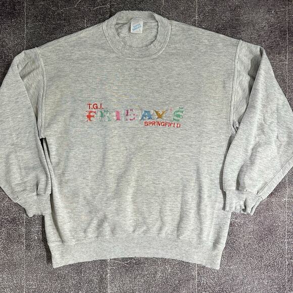 Men's Vintage 90's TGI Fridays Springfield Heather Gray Crewneck Sweatshirt Sz L - Picture 1 of 3